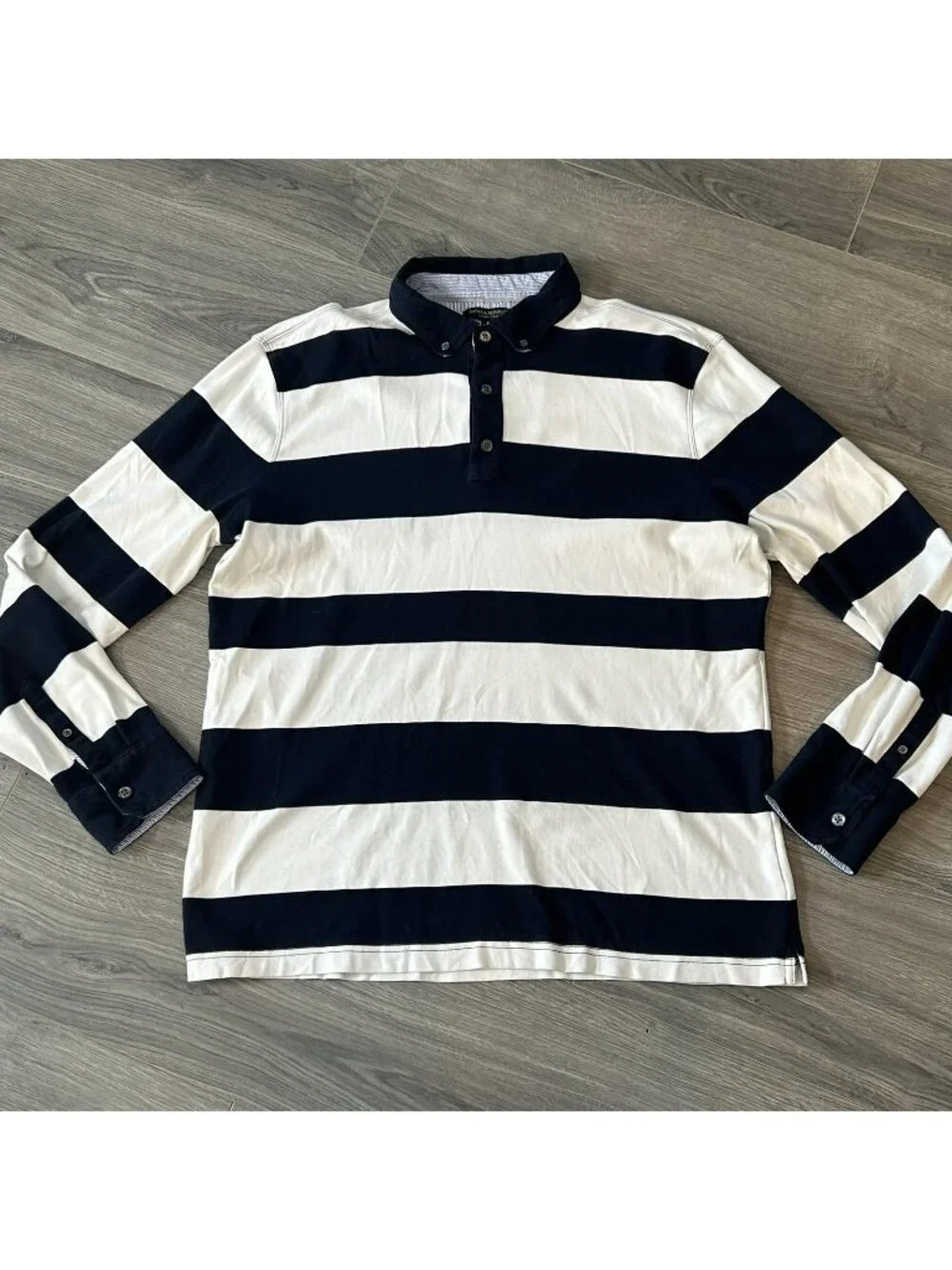 Banana Republic Luxury Touch Polo Shirt Mens XL Navy Rugby Stripe Long Sleeve